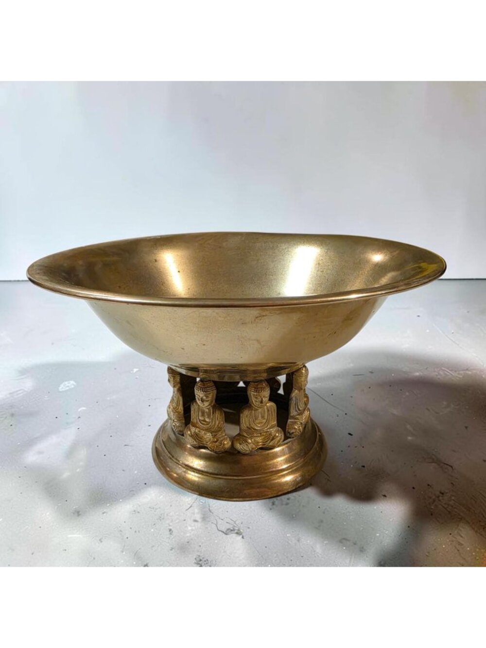 Vintage Frolick Specialties Solid Brass Buddha Pedestal Bowl Planter 10" MCM